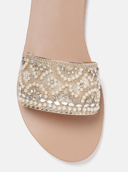 Dhiyona AK Women Ethnic Motif Embellished Open Toe Flats