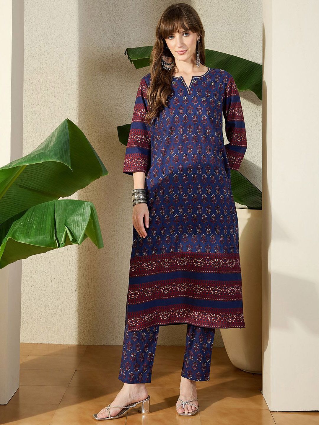 Dhiyona IE Printed Round Neck Pure Cotton Tunic With Trousers