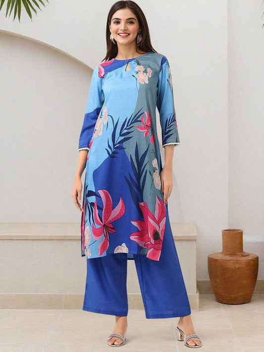 Dhiyona IS Women's Women Floral Printed Regular Kurta with Trousers