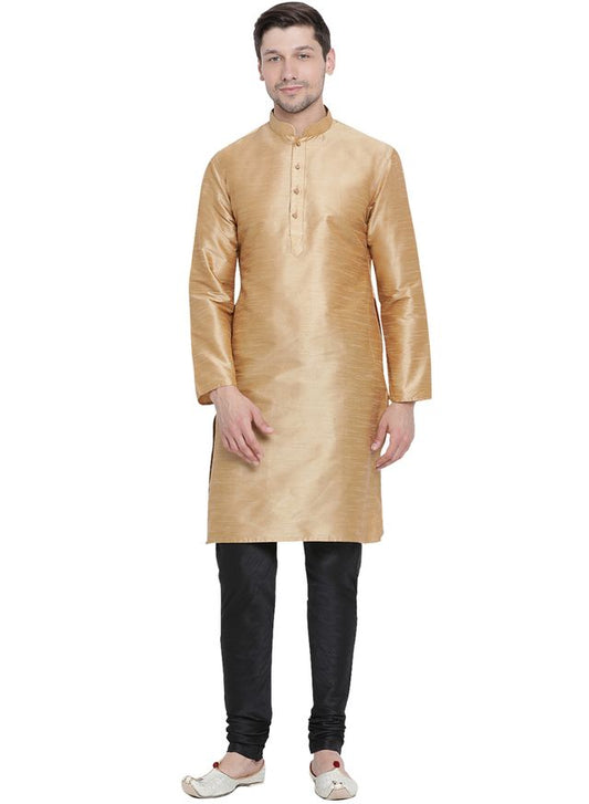 Men's Gold Silk Blend Straight Kurta Pyjama Set