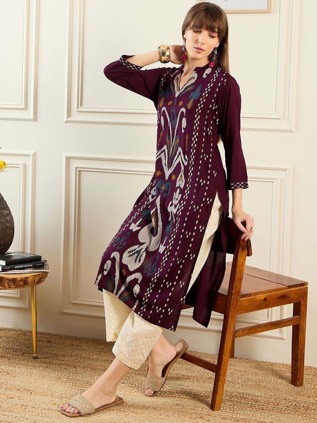 Dhiyona IE Ethnic Motifs Printed Mandarin Collar Straight Kurta