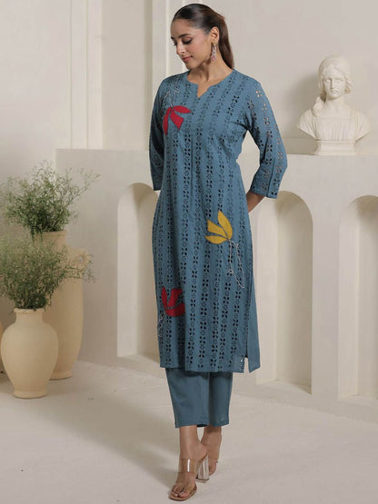 Women Embroidered Pure Cotton Kurta With Trouser