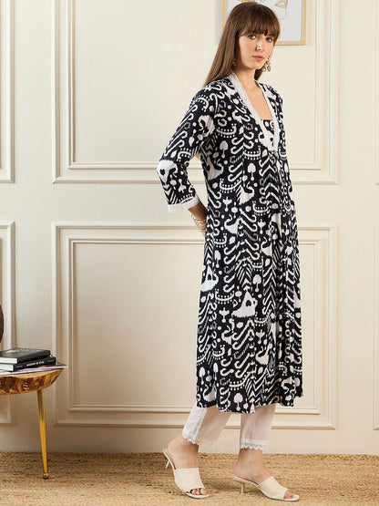 Dhiyona IE Abstract Printed Pleated A-Line Kurta