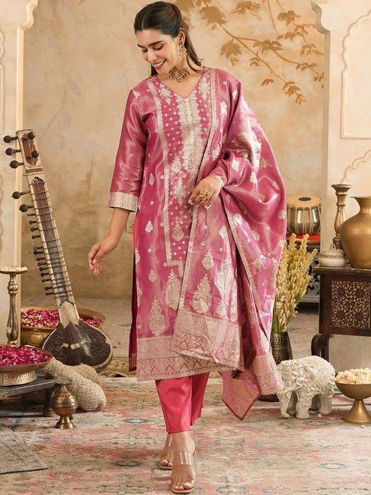 Women Ethnic Motifs Woven Design Kurta with Trousers & Dupatta