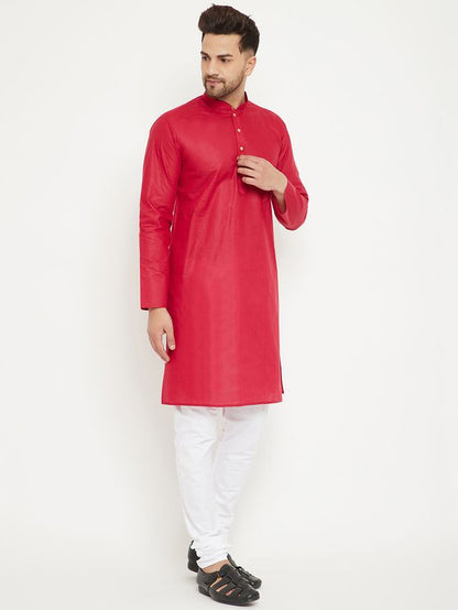 Men's Maroon Cotton Straight Kurta Pyjama Set