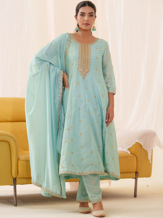 Dhiyona PD Women Floral Embroidered Anarkali Kurta With Trousers & Dupatta