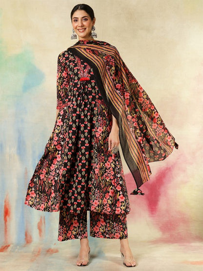 Women's Women Floral Printed Regular Pure Cotton Kurta with Trousers & With Dupatta