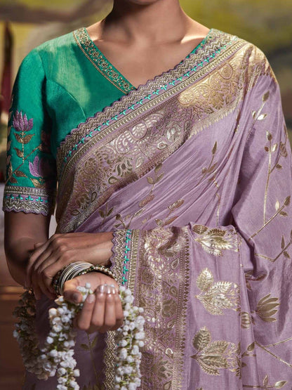 Dhiyona KM Women Lavender Pure Dola Silk Saree