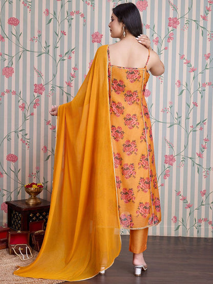 Dhiyona OD  Printed Pure Cotton Anarkali Kurta with Trousers & With Dupatta