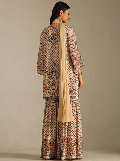 Dhiyona SO Women's Women Ethnic Motifs Printed Regular Mirror Work Kurta With Sharara & Dupatta