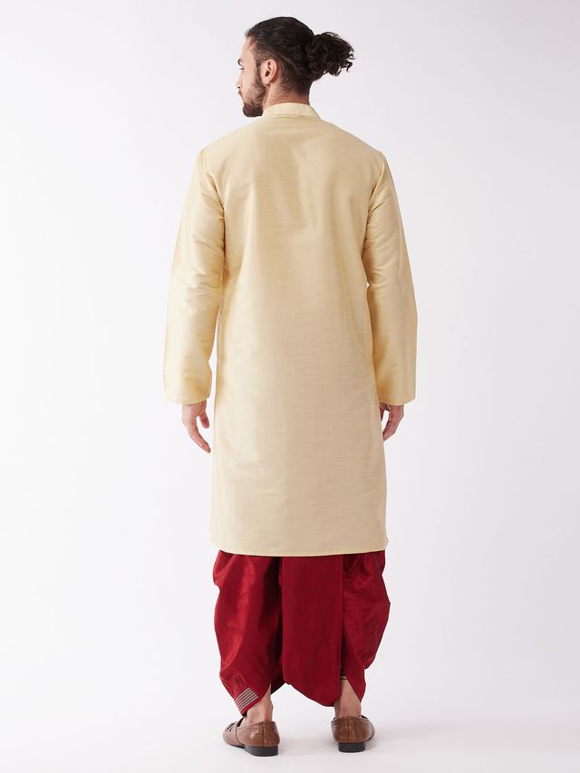 Men's Gold Silk Blend Straight Kurta and Dhoti Set
