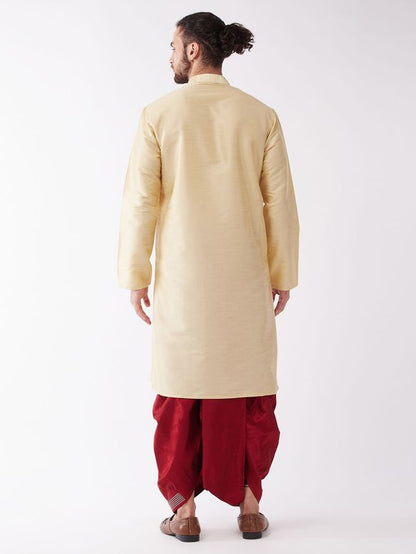 Men's Gold Silk Blend Straight Kurta and Dhoti Set