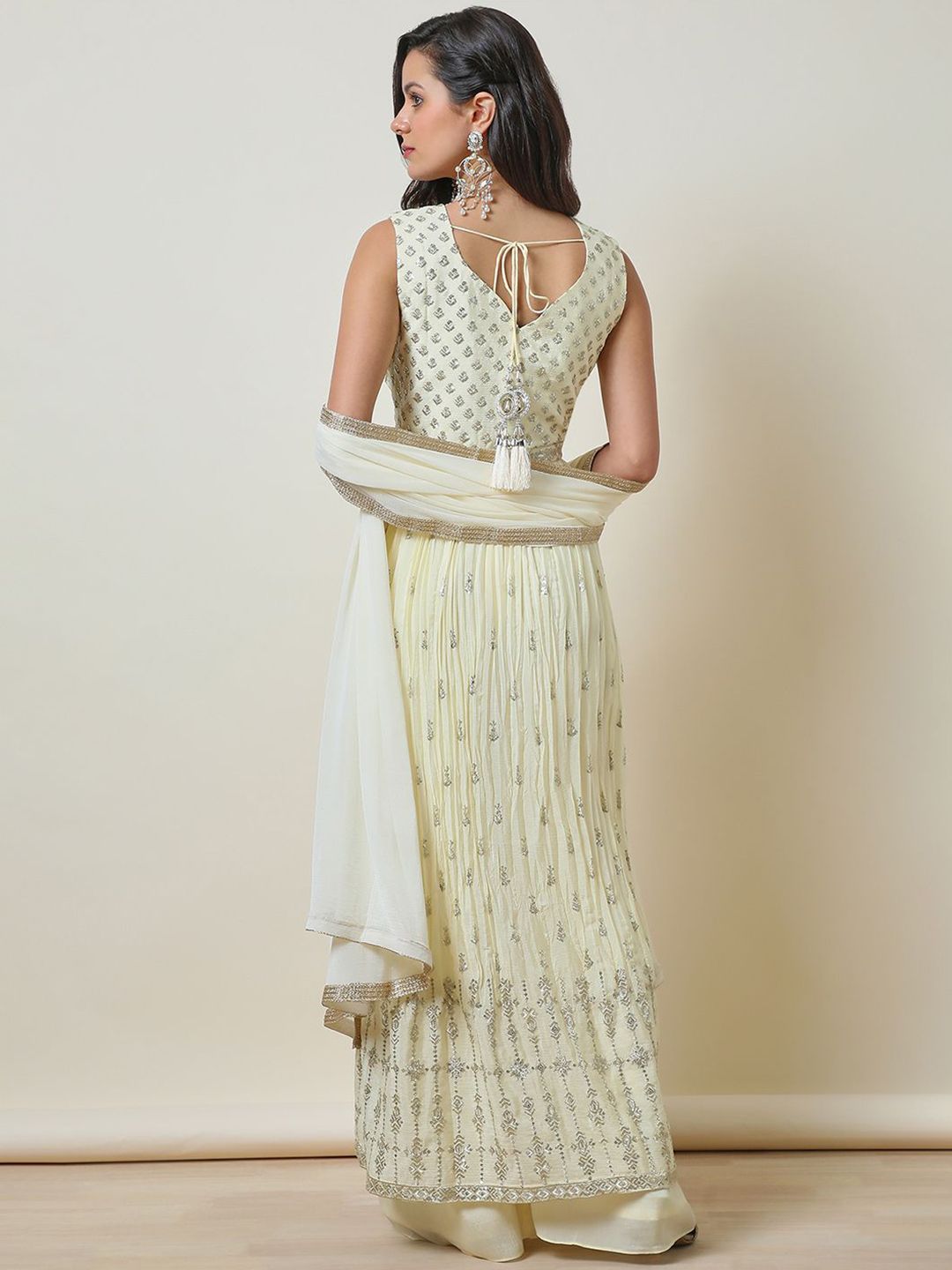 Dhiyona SO Women's Floral Printed Empire Sequinned Anarkali Kurta with Palazzos & Dupatta