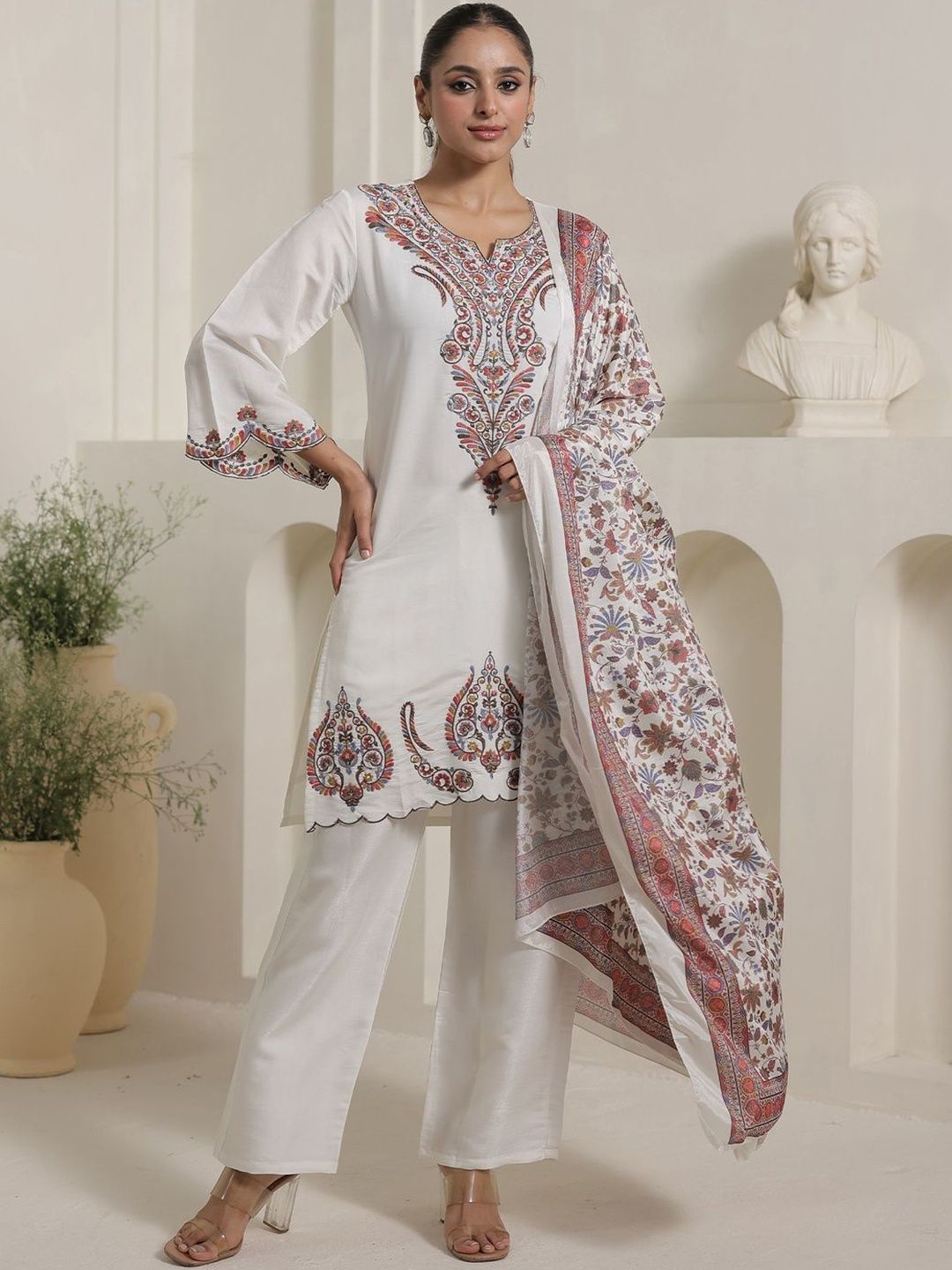 Women Ethnic Motifs Embroidered Regular Kurta with Palazzos & Dupatta
