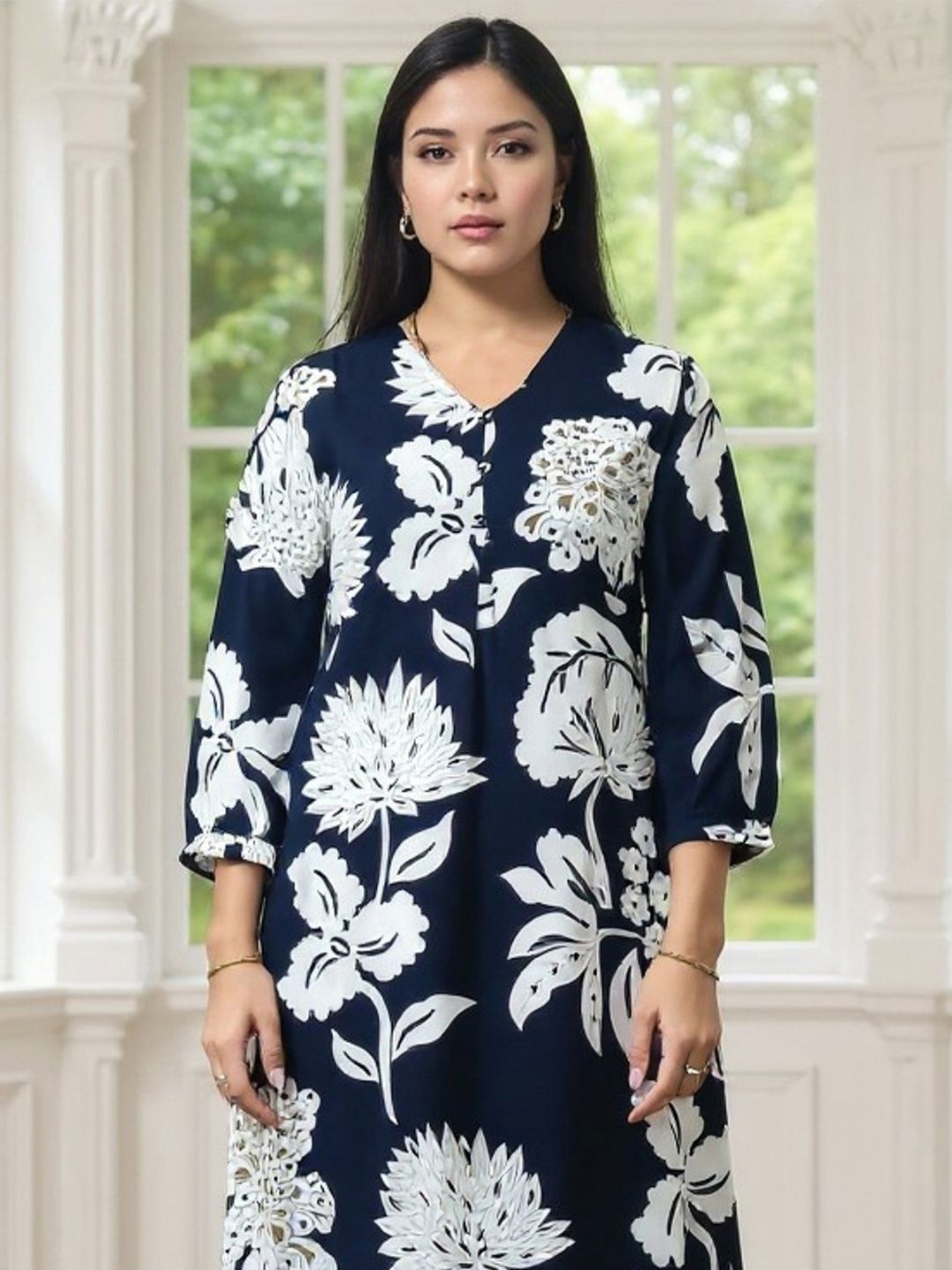 Dhiyona IE Floral Printed Screen Techinque Kurta With Trousers