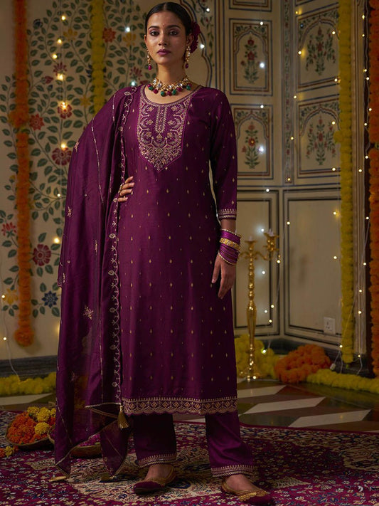 Dhiyona CH Women Floral Embroidered Kurta with Trousers & Dupatta