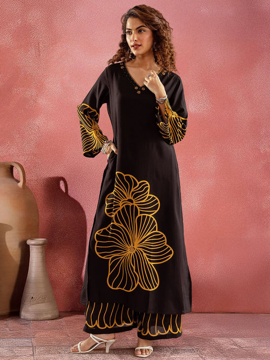 Dhiyona SN Women's Floral Printed V Neck Kurta With Palazzos