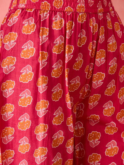 Dhiyona SN Women's Floral Printed Notch Neck Pure Cotton Straight Kurta With Trouser & Dupatta