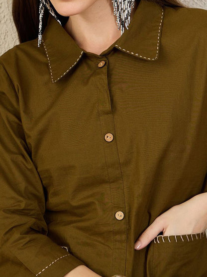 Dhiyona IE Pure Cotton Shirt Collar Neck Tunic With Trousers Co-Ords