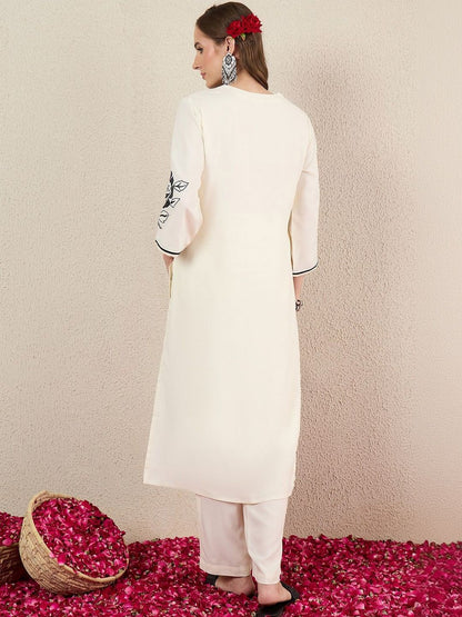 Women Floral Embroidered Regular Thread Work Kurta with Trousers