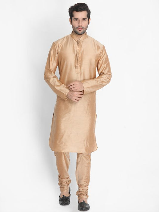 Men's Rose Gold Cotton Blend Straight Kurta Pyjama Set