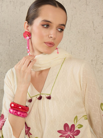 Women Floral Printed Pure Cotton Kurta with Trouser