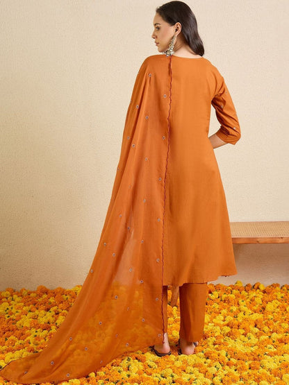 Women Ethnic Motifs Embroidered Regular Thread Work Pure Cotton Kurta with Trousers & With Dupatta