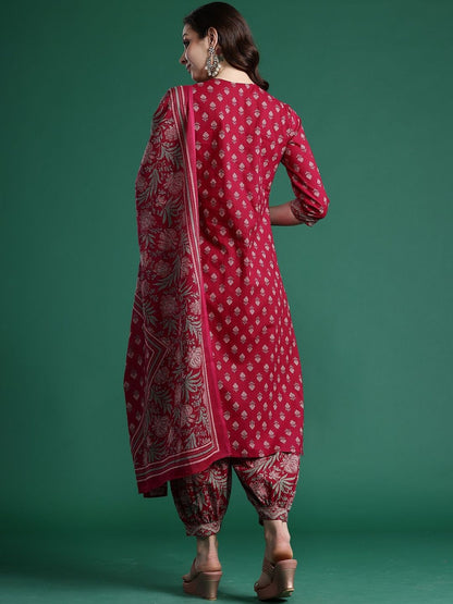 Women Ethnic Motifs Printed Pure Cotton Kurta with Patiala & With Dupatta