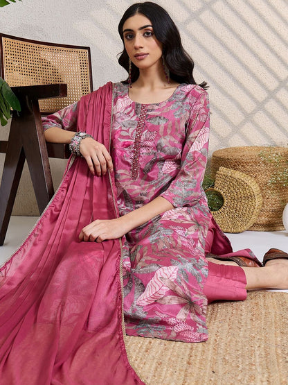 Women Floral Printed Regular Mirror Work Kurta With Trousers & Dupatta Kurta Sets