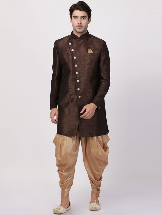 Men's Brown Silk Blend Straight Sherwani Set