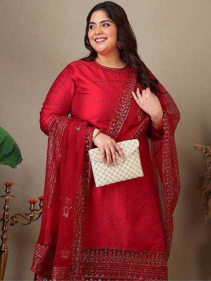 Dhiyona IN Women Ethnic Motifs Regular Sequinned Kurta with Trousers & With Dupatta