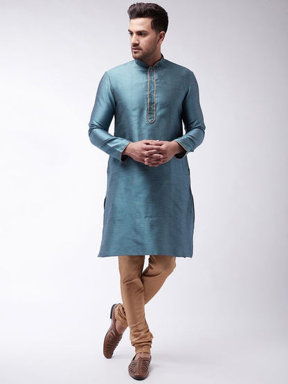 Men's Aqua Silk Blend Straight Kurta Pyjama Set