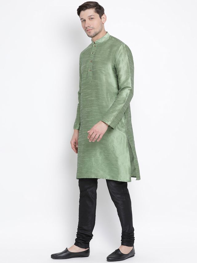 Men's Mint Green Silk Blend Straight Kurta Pyjama Set