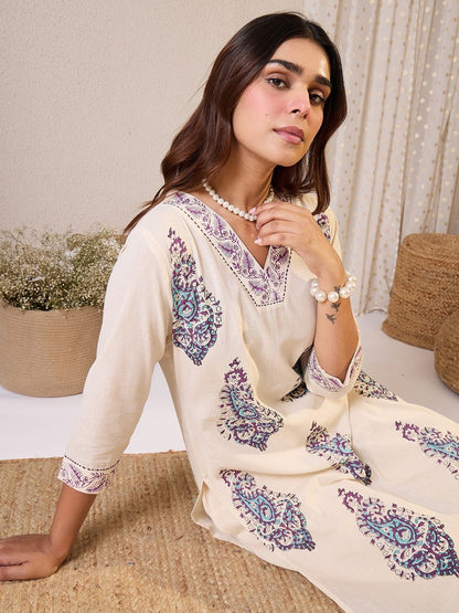 Women Paisley Printed Cotton Kurta with Palazzos
