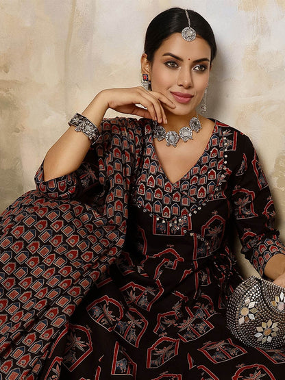 Dhiyona SN Women's Ethnic Motifs Printed Pure Cotton Kurta with Palazzos & With Dupatta