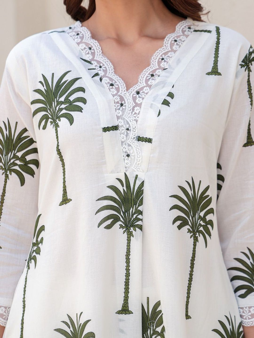 Women Ethnic Motifs Printed Regular Thread Work Pure Cotton Kurta with Trousers