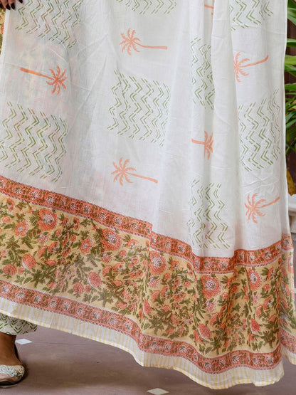 Dhiyona IE Floral Printed Notch Neck Pure Cotton Straight Kurta With Salwar & Dupatta