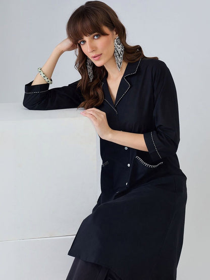 Women Regular Thread Work Pure Cotton Kurta with Palazzos