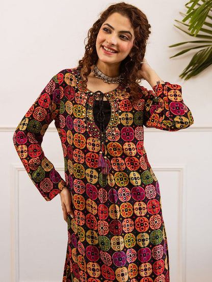 Dhiyona IE Printed Round Neck A-Line Tunic & Palazzo