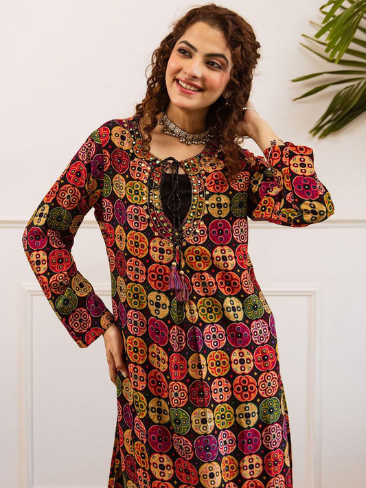 Dhiyona IE Printed Round Neck A-Line Tunic & Palazzo