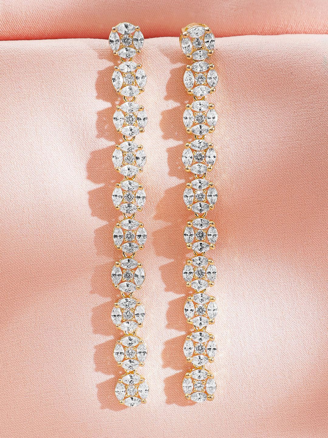 Dhiyona RJ Women's Premium 22K Gold-Plated AD & Zirconia Studded Luxury Drop Earrings