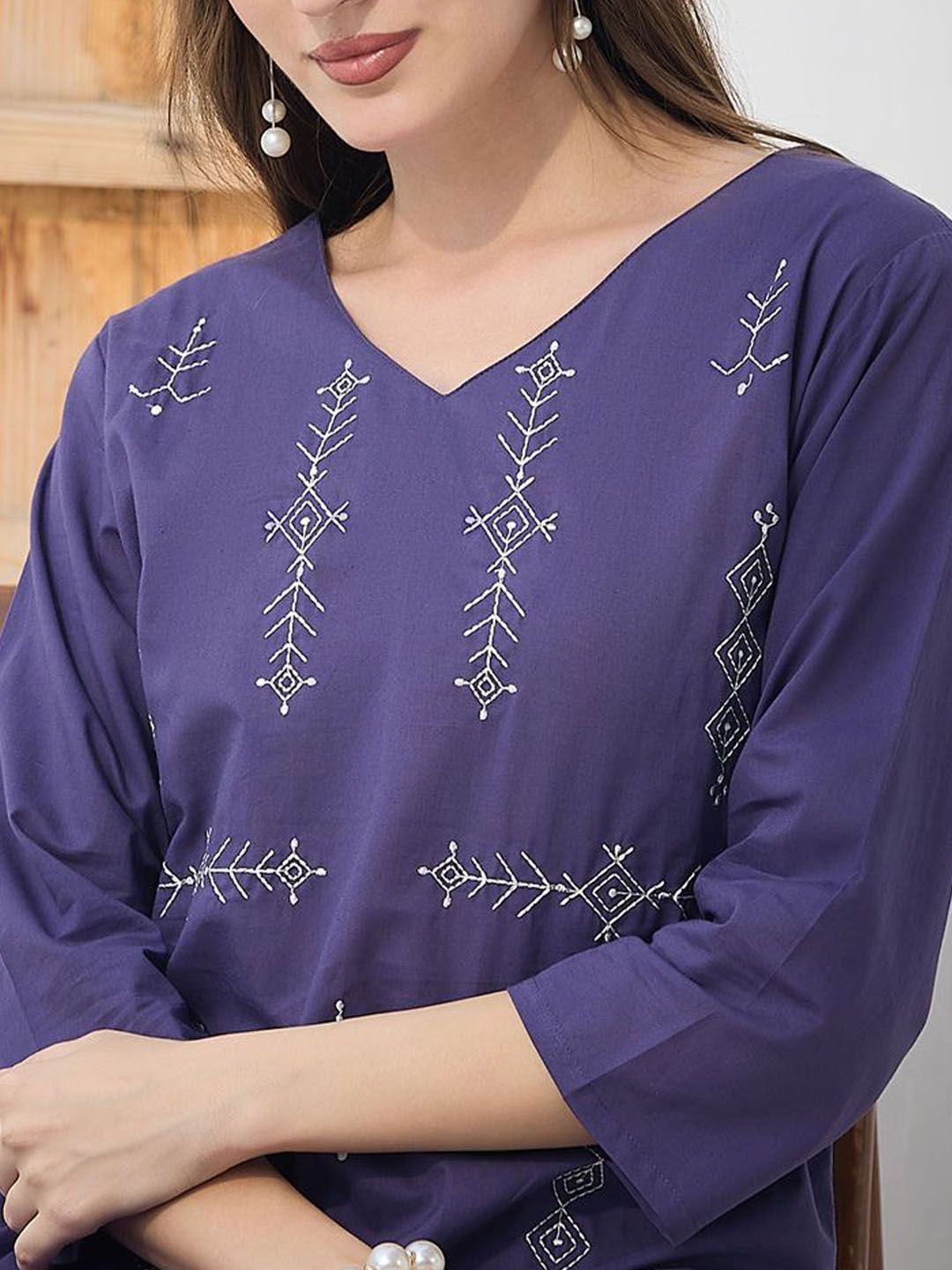 Geometric Printed Pure Cotton Kurta With Trousers