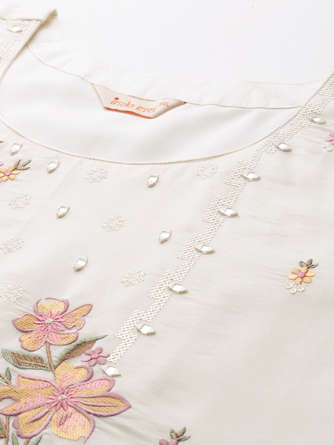 Floral Embroidered Mirror Work Kurta with Palazzos & Dupatta