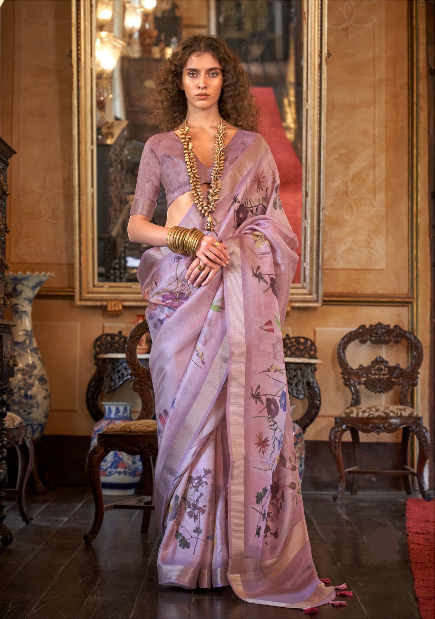 Dhiyona GR Women's Queen Purple Banarasi Digital Soft Silk Saree
