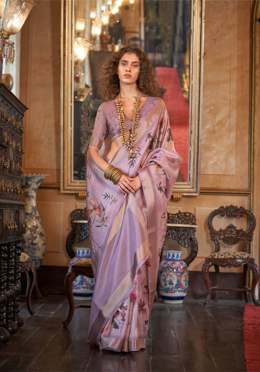 Dhiyona GR Women's Queen Purple Banarasi Digital Soft Silk Saree