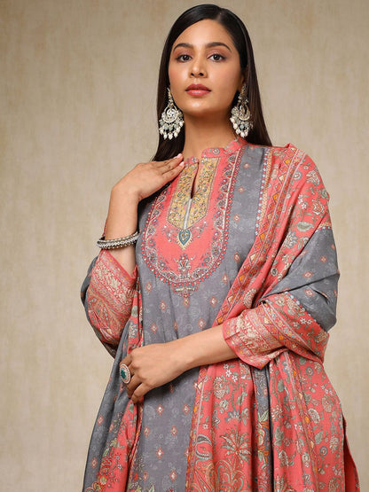 Dhiyona SO Women's Women Ethnic Motifs Printed Regular Beads and Stones Kurta with Trousers & With Dupatta