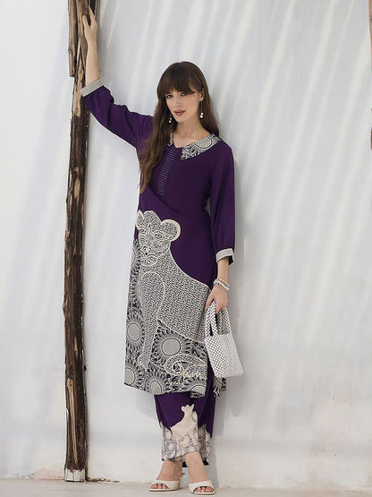 Geometric Printed V-Neck A-Line Kurta & Palazzos
