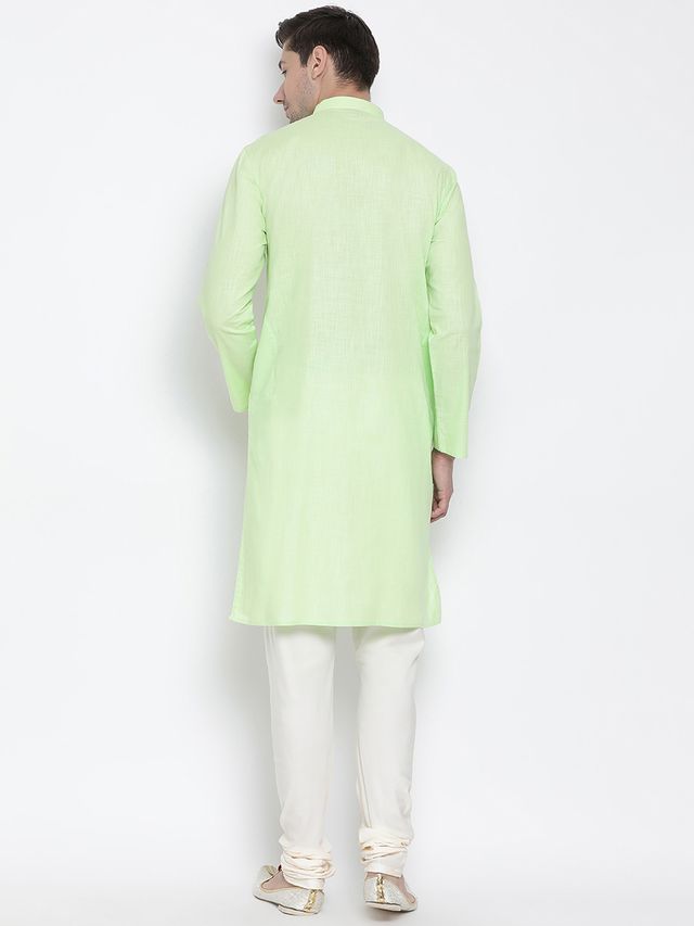 Men's Light Green Cotton Linen Straight Kurta Pyjama Set