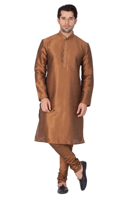 Men's Coffee Silk Blend Straight Kurta Pyjama Set