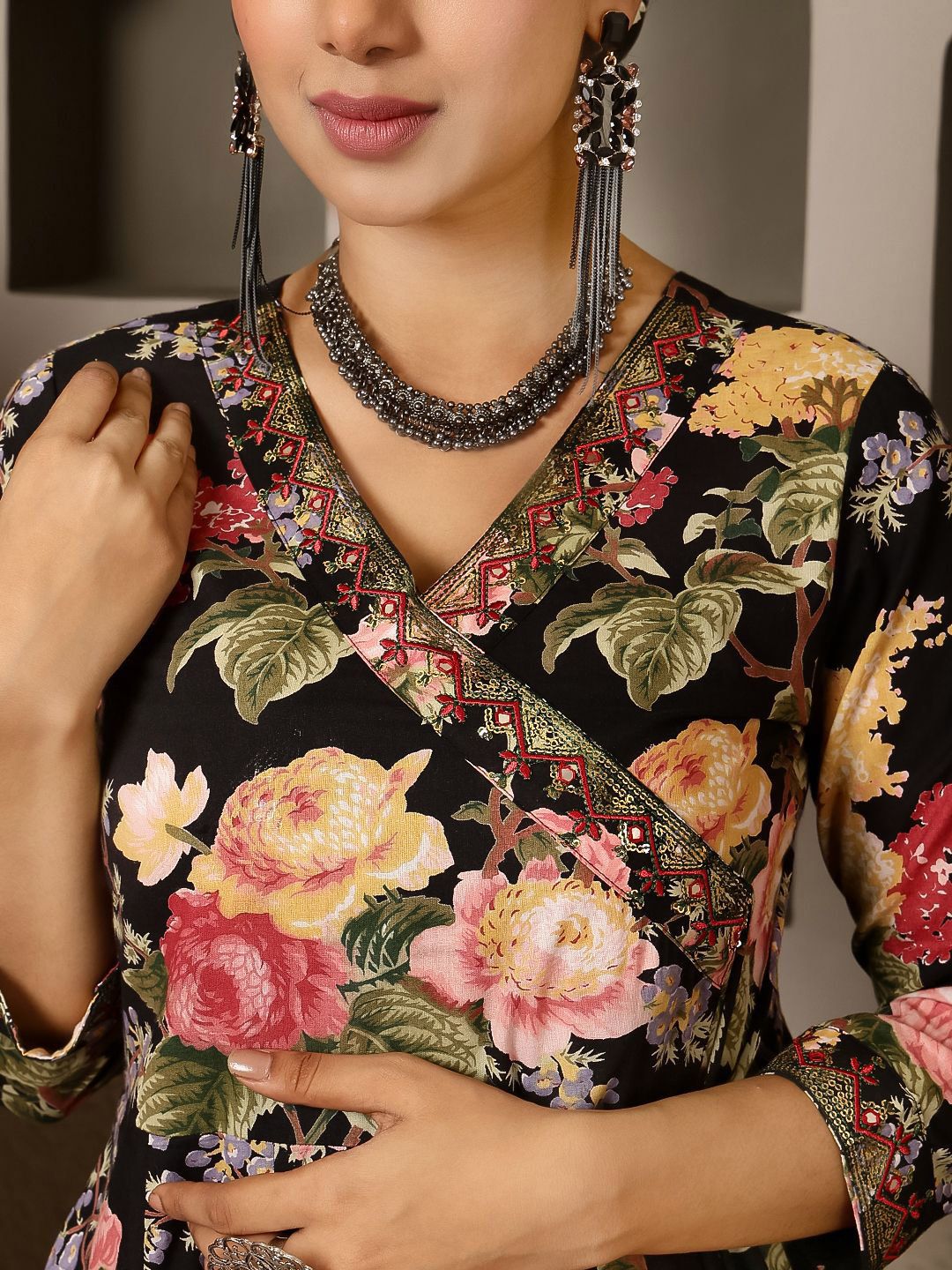 Dhiyona SN Women's Floral Printed Pure Cotton Anarkali Kurta with Palazzo & Dupatta